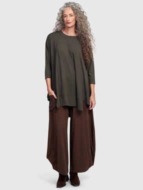 Alembika Essential Oversized Top - Khaki Size Medium Tunic Lagenlook Hi-lo Hem